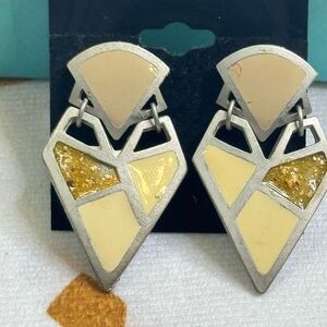 Geometric Silver and Cream Earrings Vintage Egyptian Style AcTV